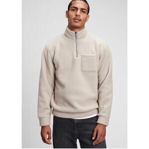 NWT GAP MENS 1/2 ZIP SHERPA FLEECE SWEATSHIRT PULLOVER TOP FOSSIL BEIGE SIZE LG
